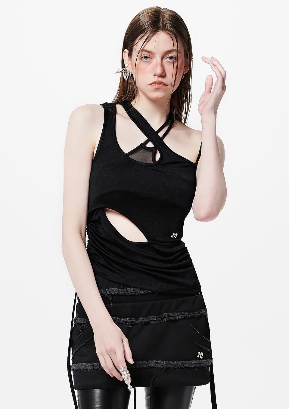 Asymmetric Shirring String Top