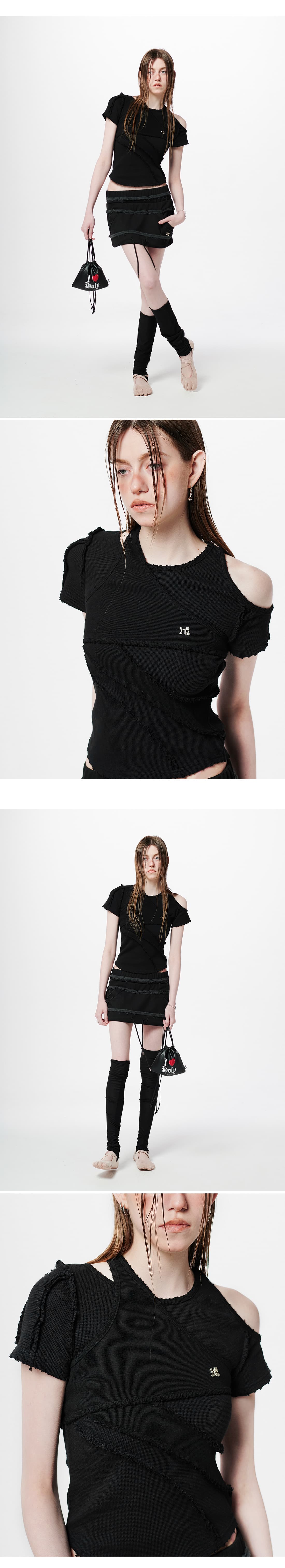 Layered Off-Shoulder Slim T-Shirt — vue 6