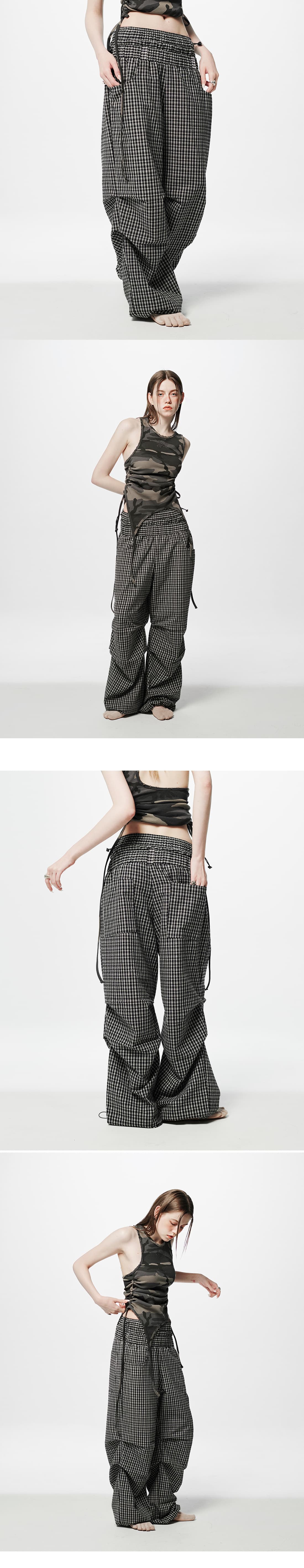 Layered Check Pintuck Pants — vue 3