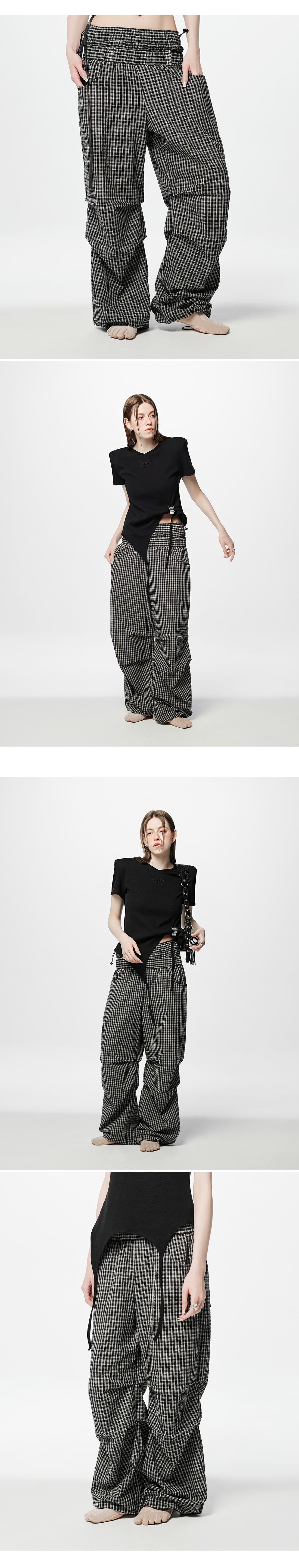 Layered Check Pintuck Pants — vue 5