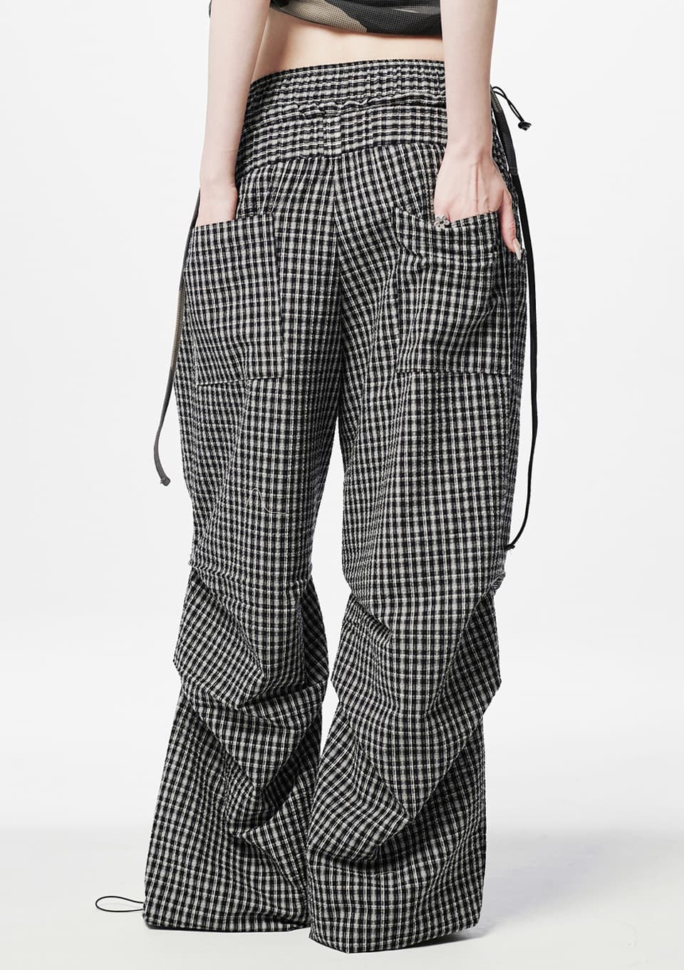 Layered Check Pintuck Pants