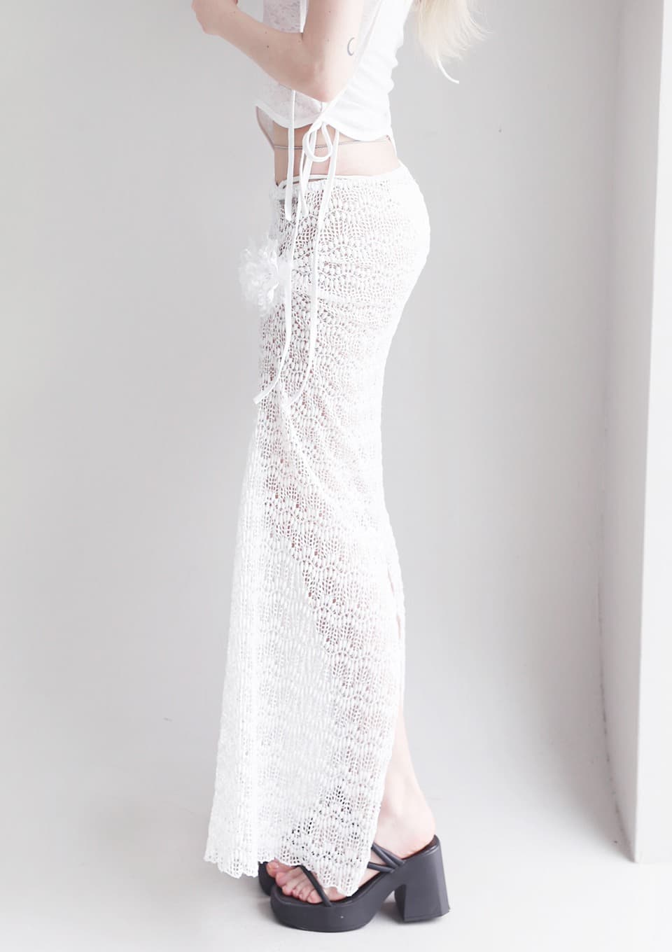 Corsage Mesh Maxi Skirt