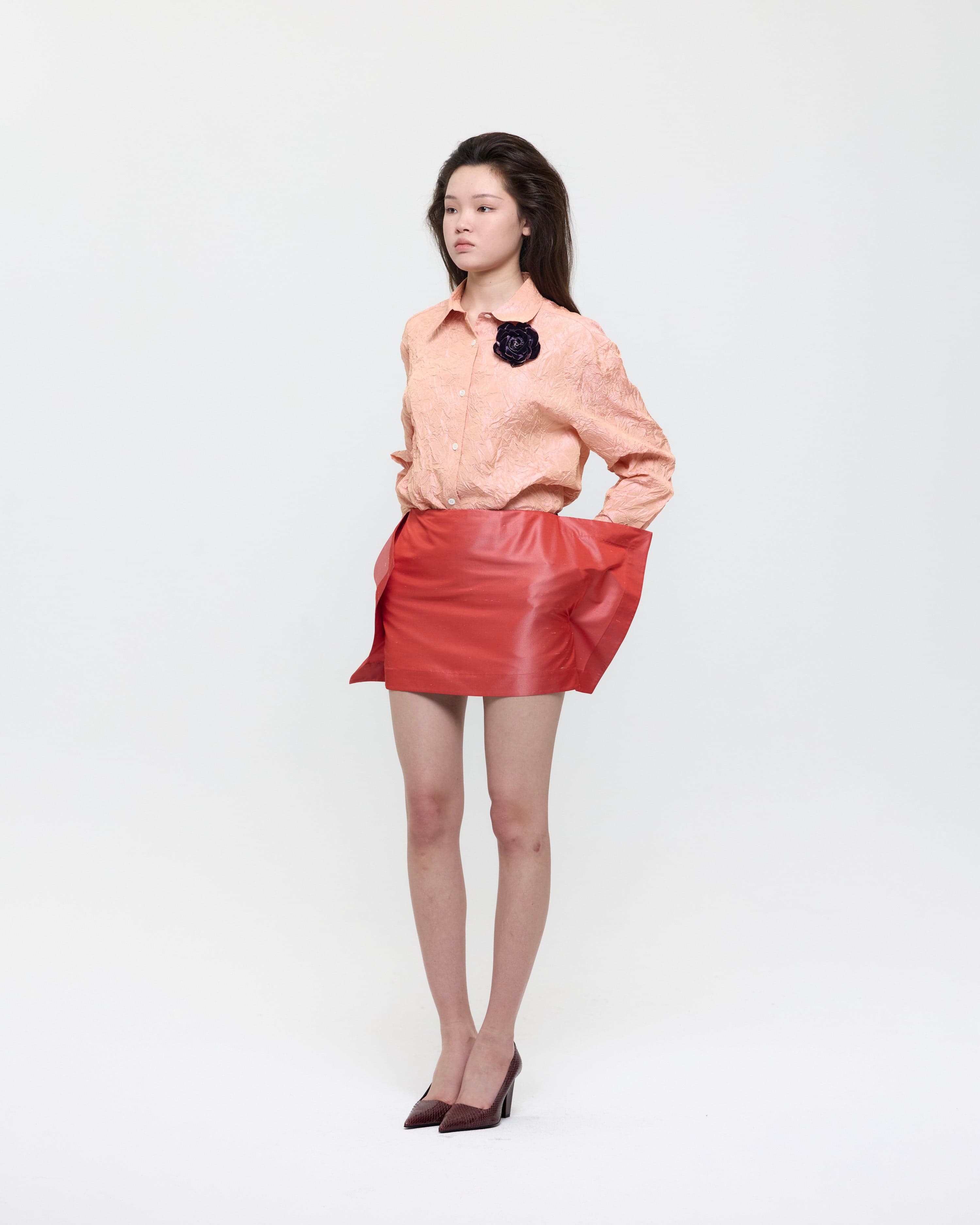 Orange Creased Silk Taffeta Shirt — vue 3