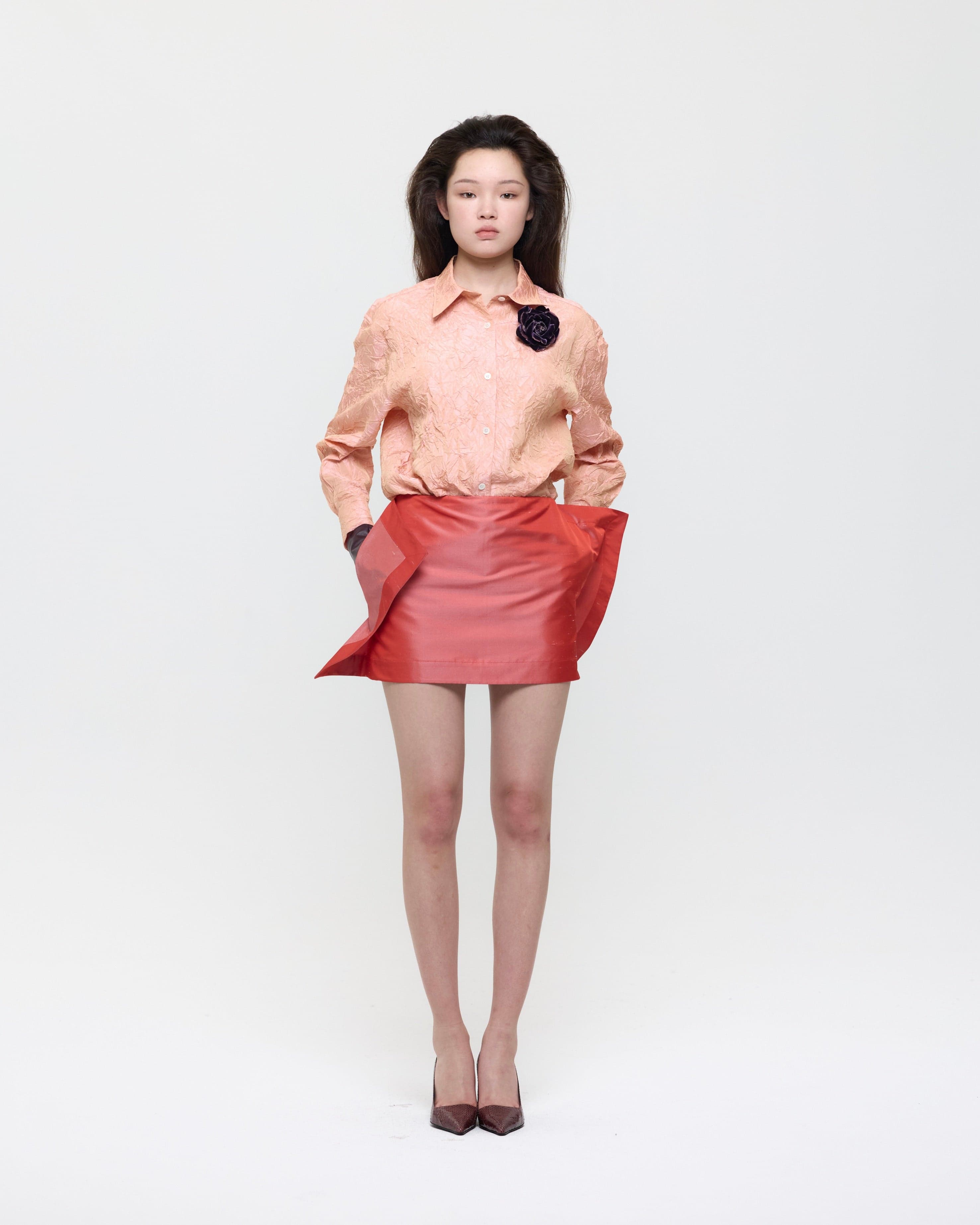 Orange Creased Silk Taffeta Shirt — vue 1