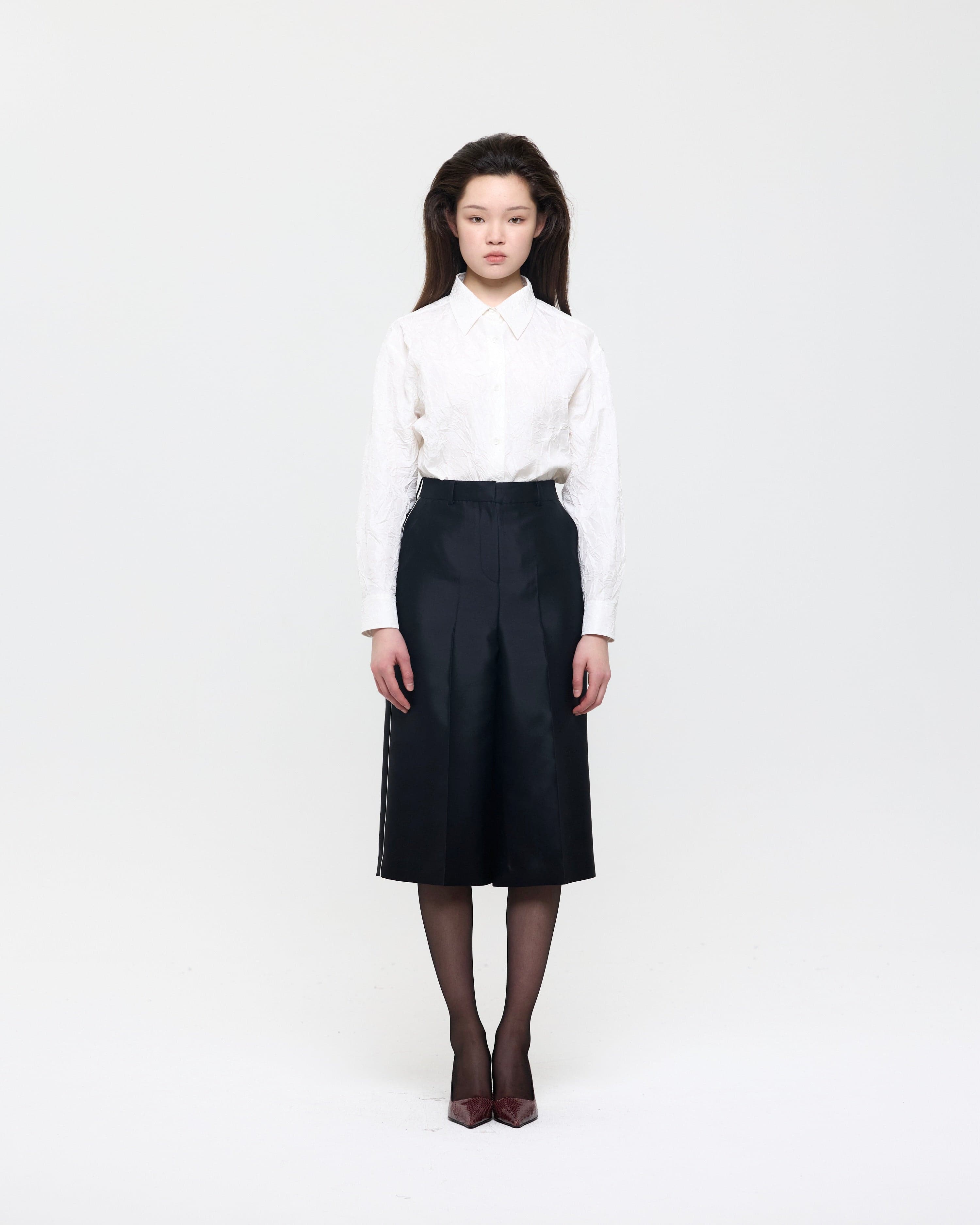 White Creased Silk Taffeta Shirt — vue 2