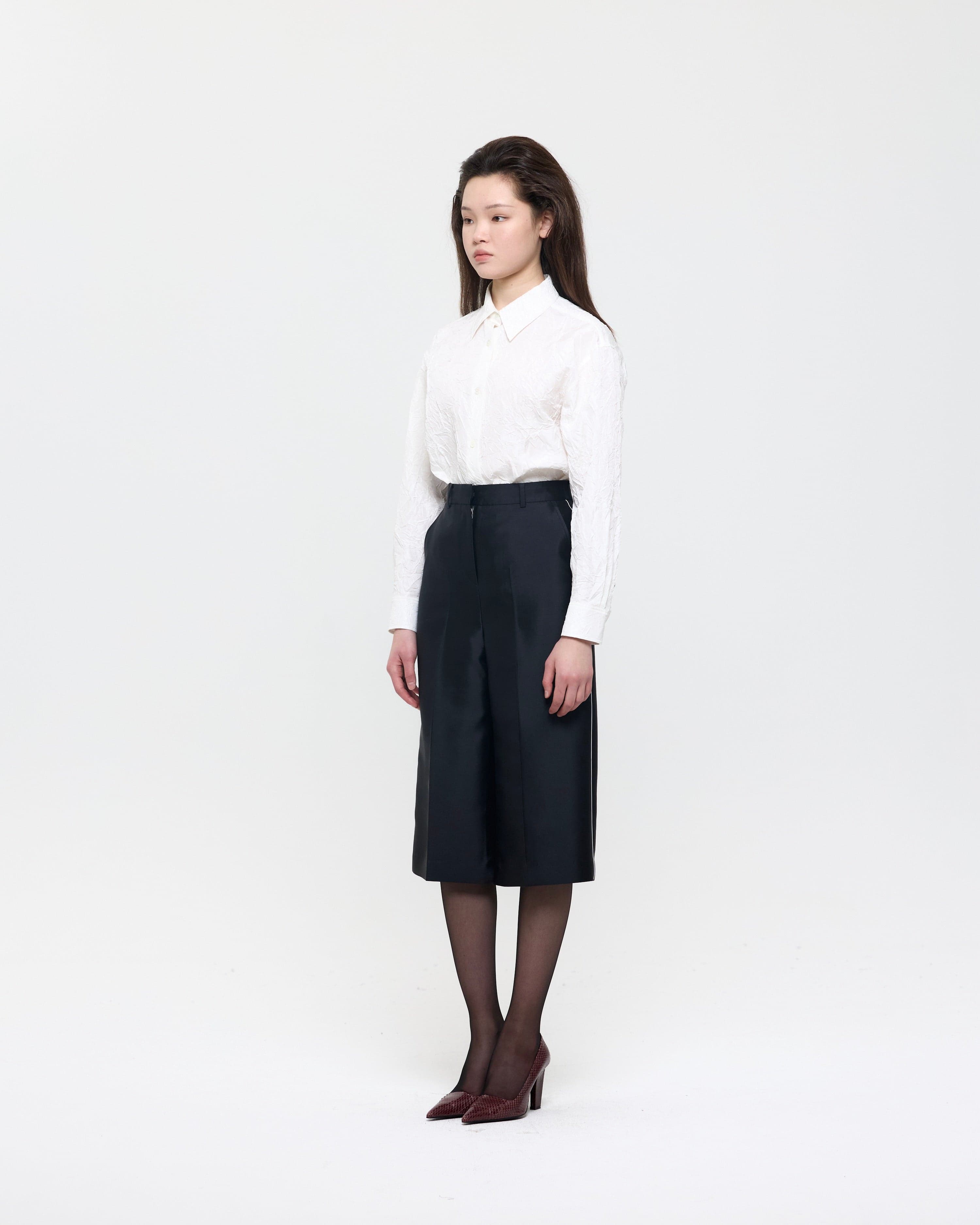 White Creased Silk Taffeta Shirt — vue 3