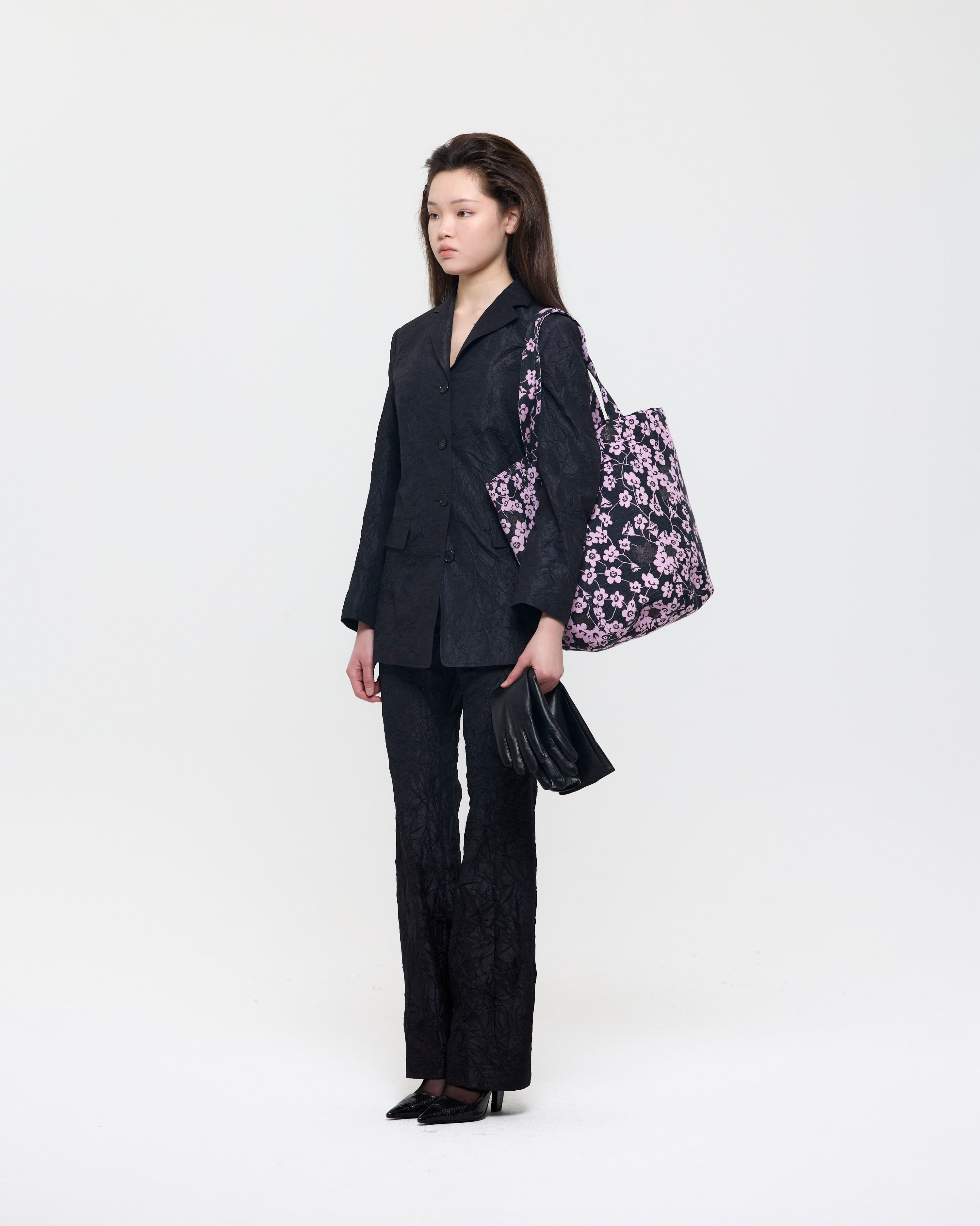 Black Creased Silk Taffeta Jacket — vue 4