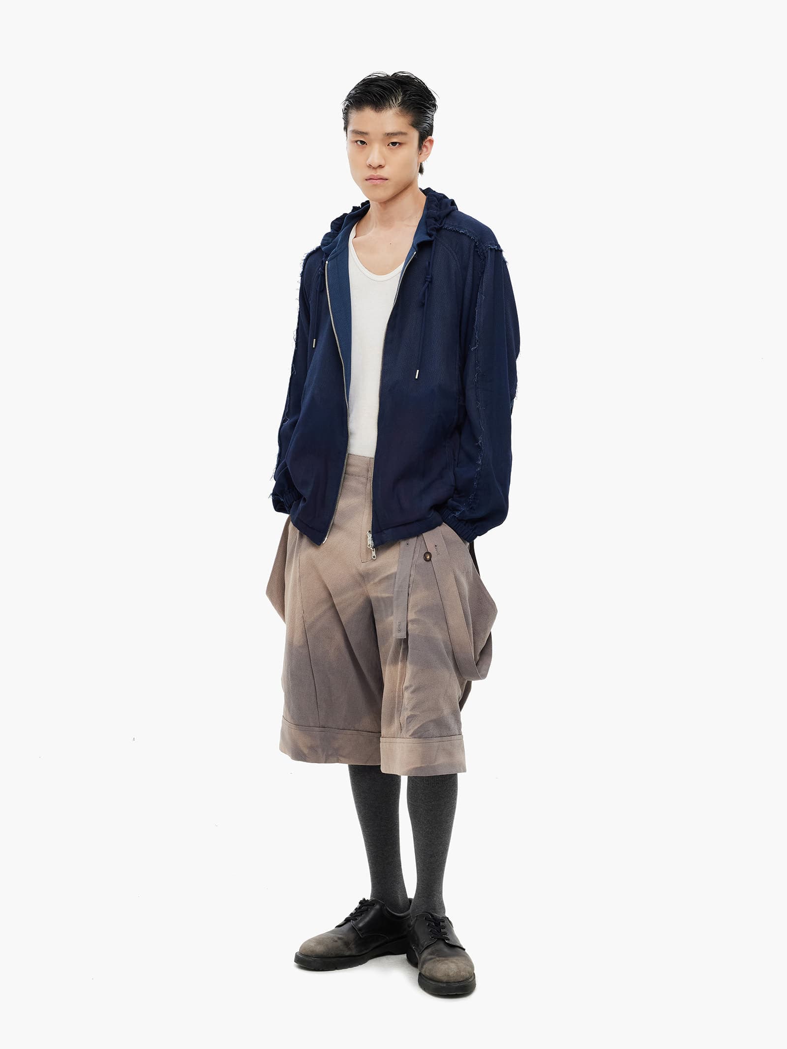 Sun-Bleached Layered Strap Half Trousers - Grey — vue 2