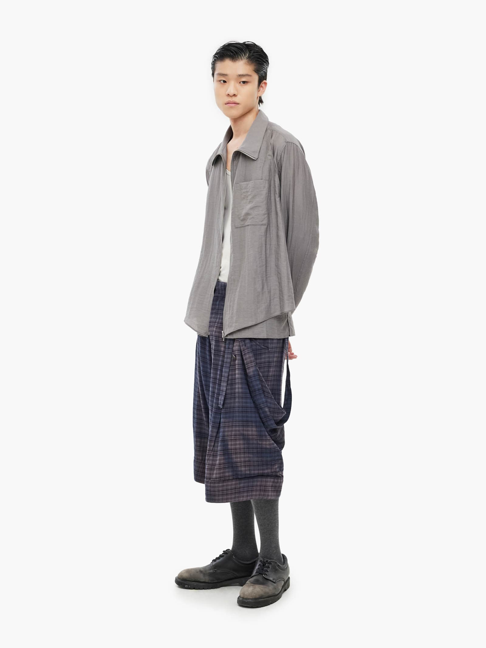 Layered Zip-Up Shirt - Grey — vue 2