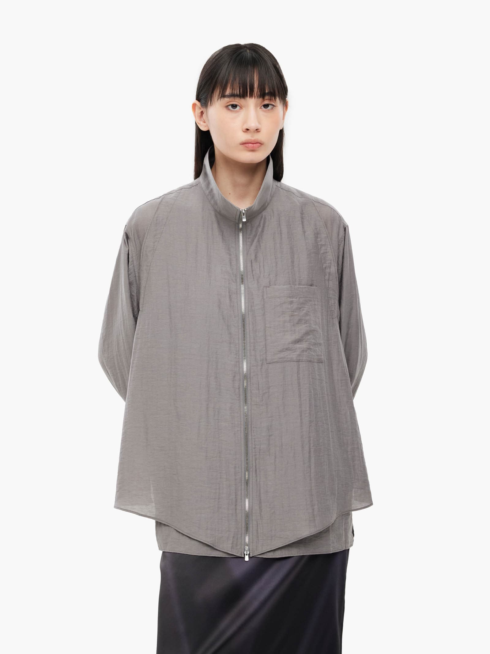 Layered Zip-Up Shirt - Grey — vue 6