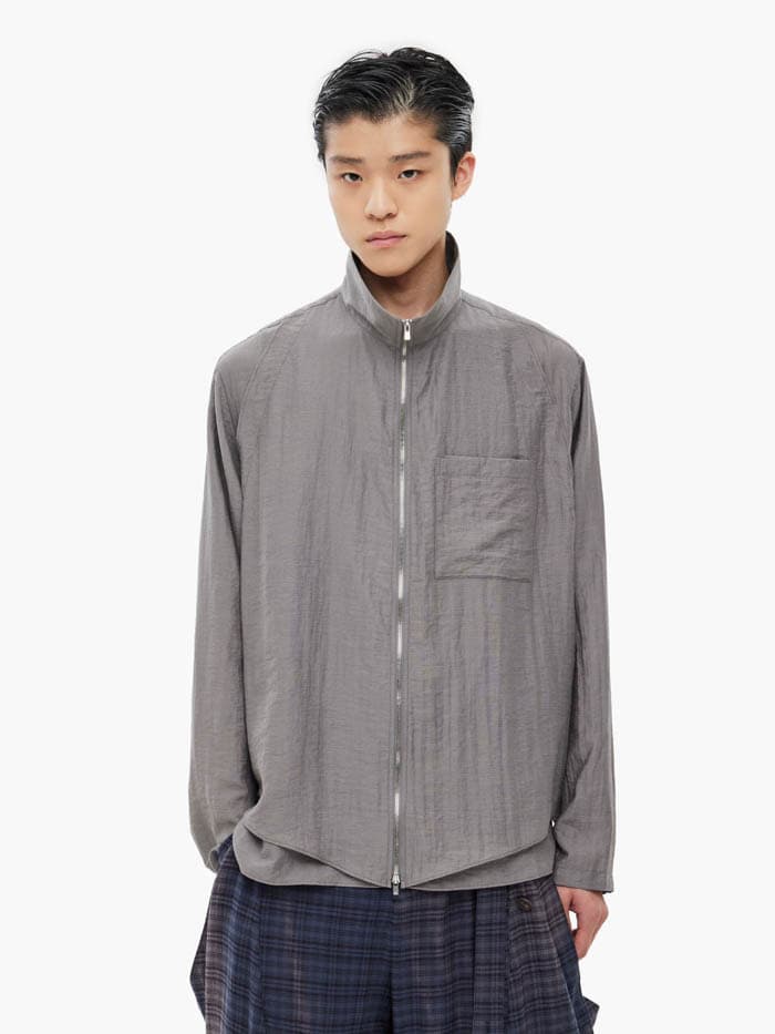 Layered Zip-Up Shirt - Grey — vue 1