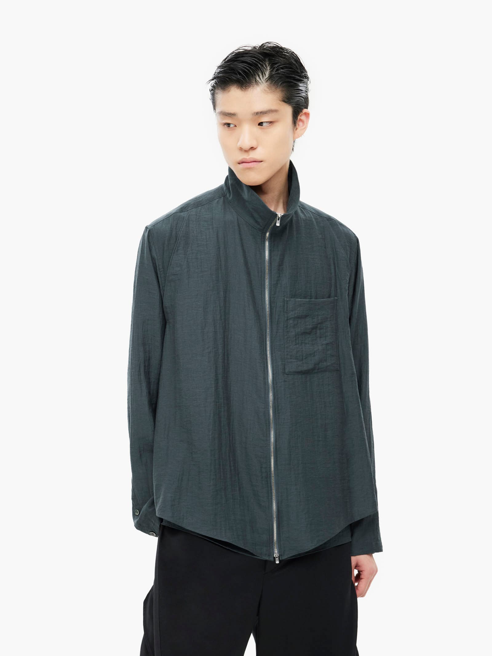 Layered Zip-Up Shirt - Navy — vue 3