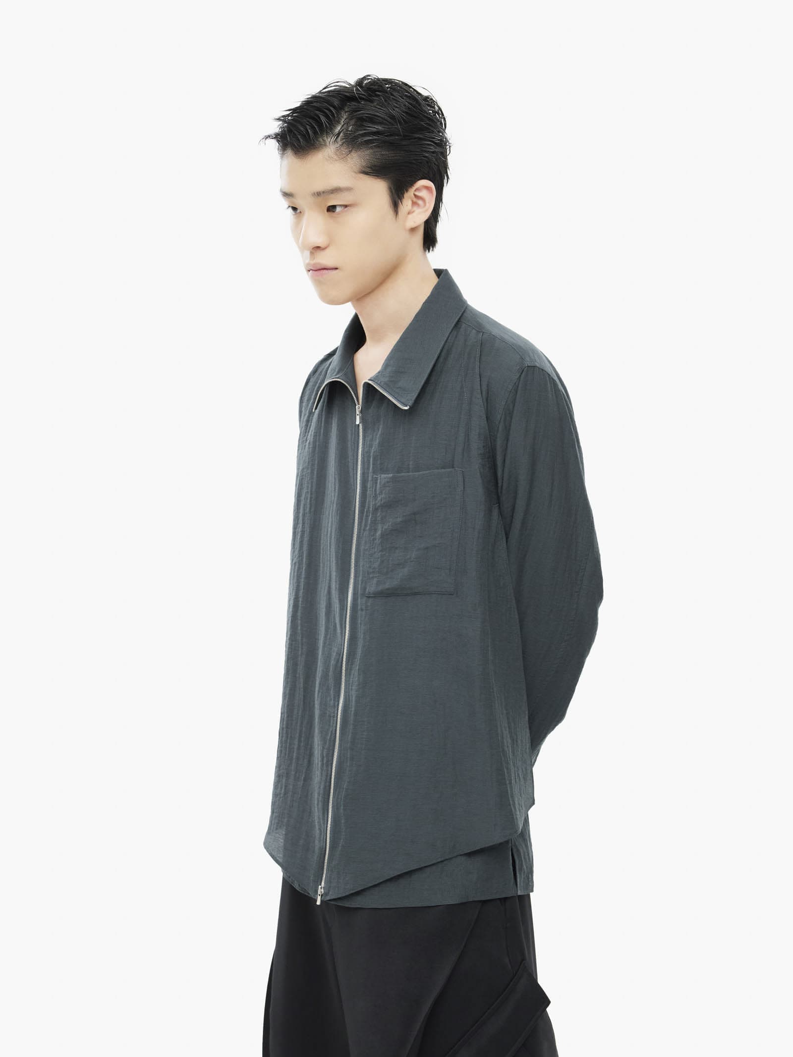 Layered Zip-Up Shirt - Navy — vue 4