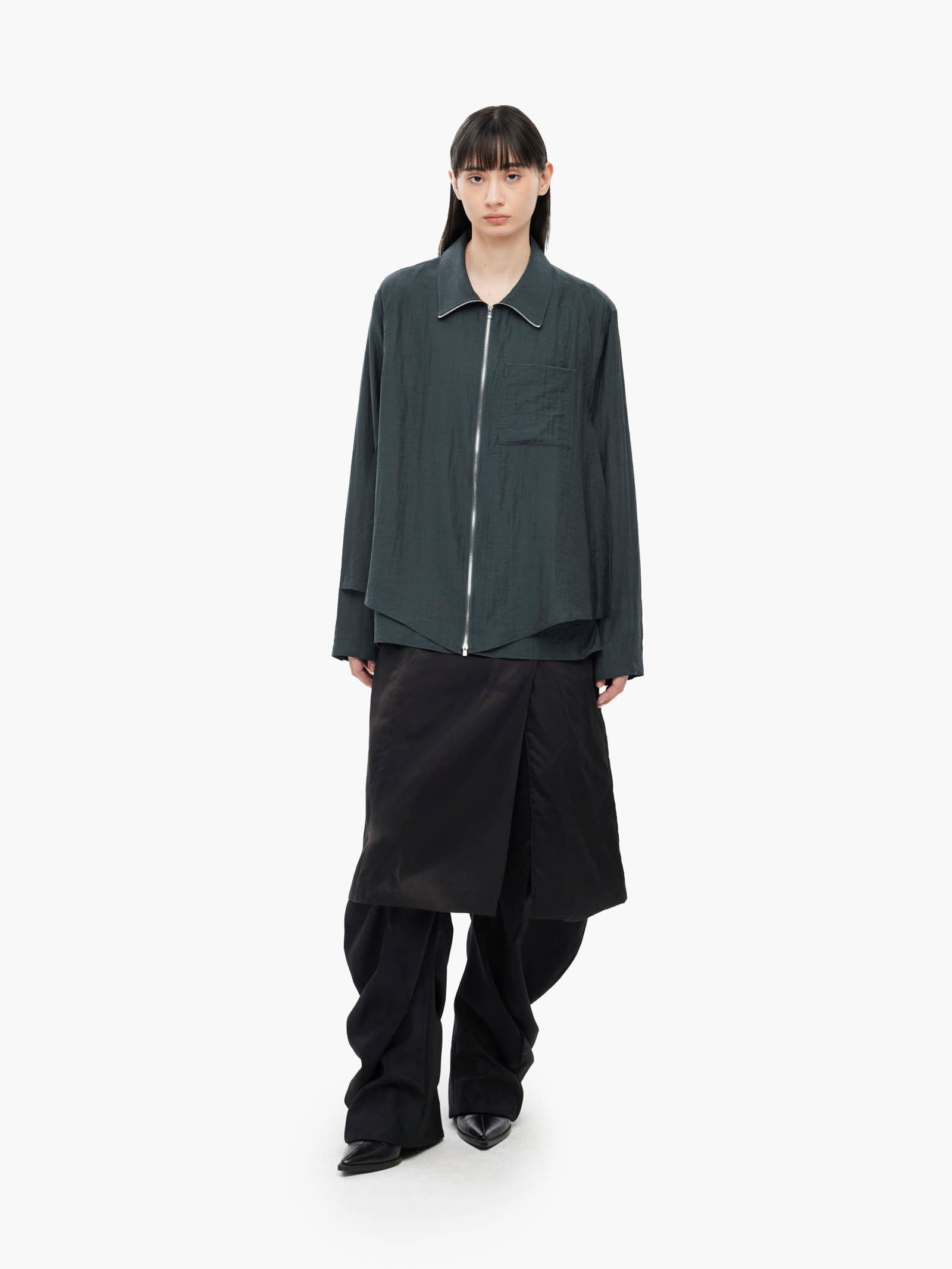 Layered Zip-Up Shirt - Navy — vue 5