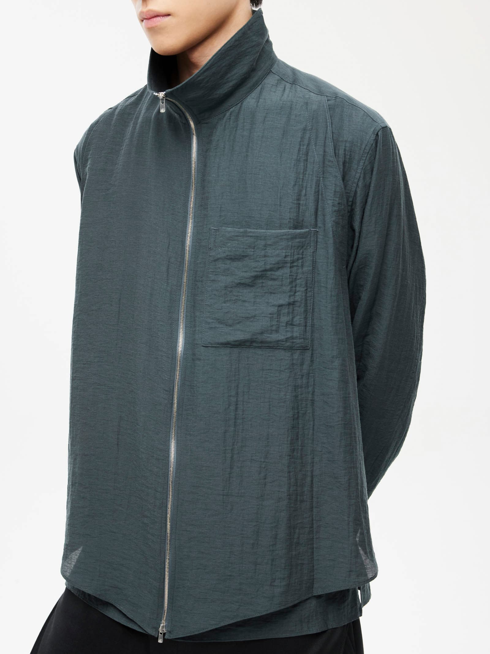 Layered Zip-Up Shirt - Navy — vue 7