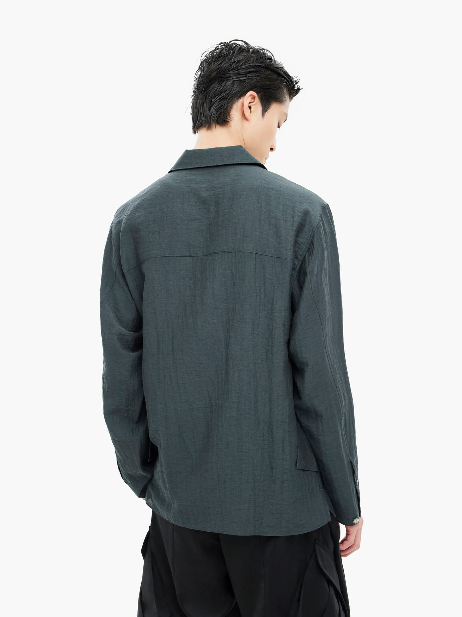 Layered Zip-Up Shirt - Navy — vue 9