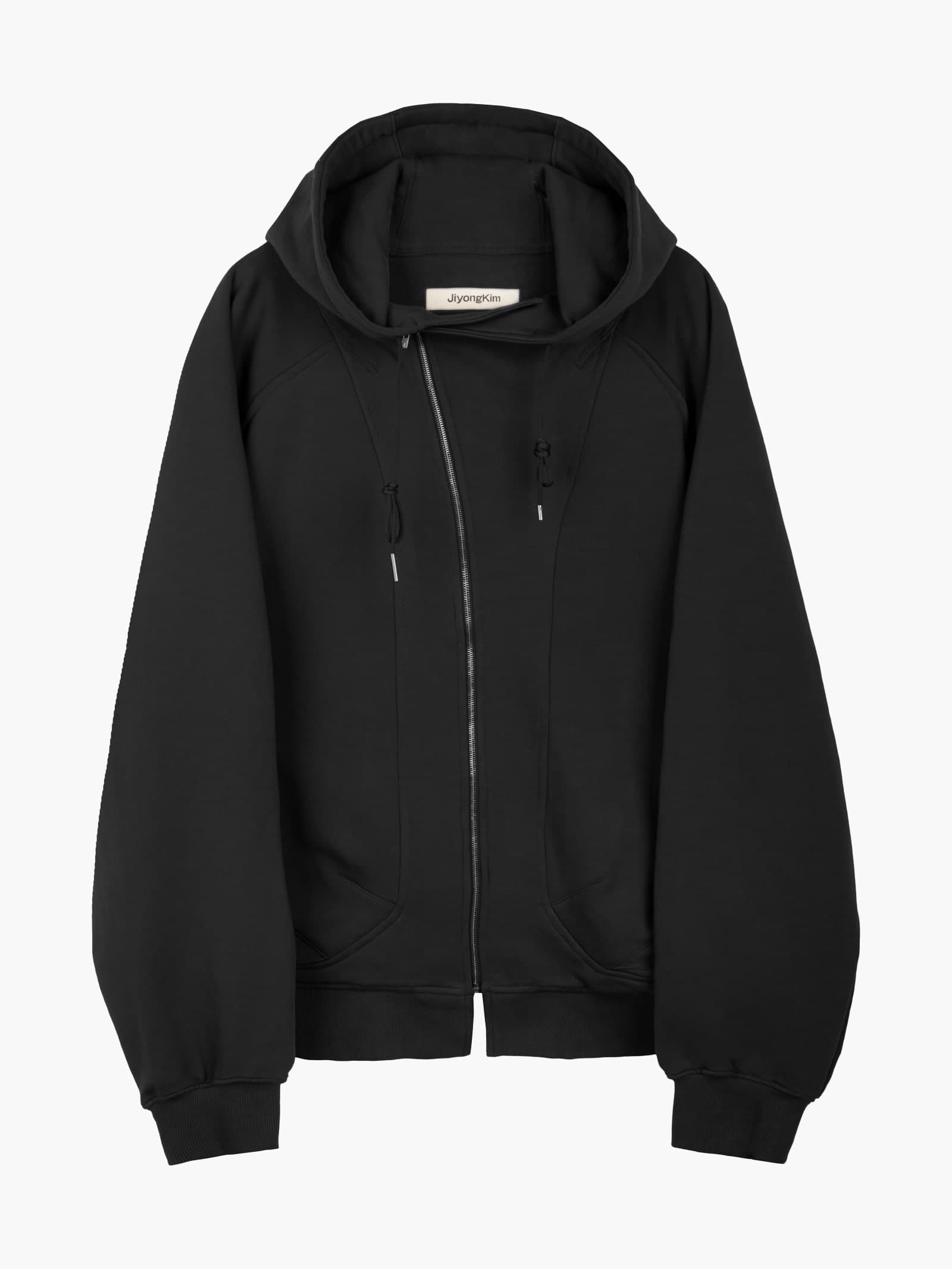 Asymmetric Zip-Up Hoodie - Black — vue 11