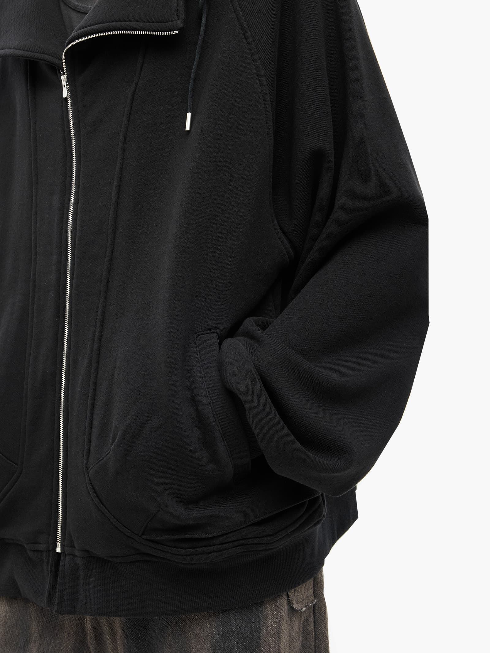 Asymmetric Zip-Up Hoodie - Black — vue 9