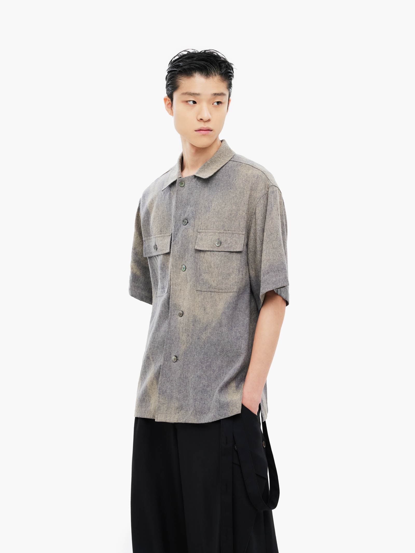 Sun-Bleached Tailored Collar Shirt - Grey — vue 4