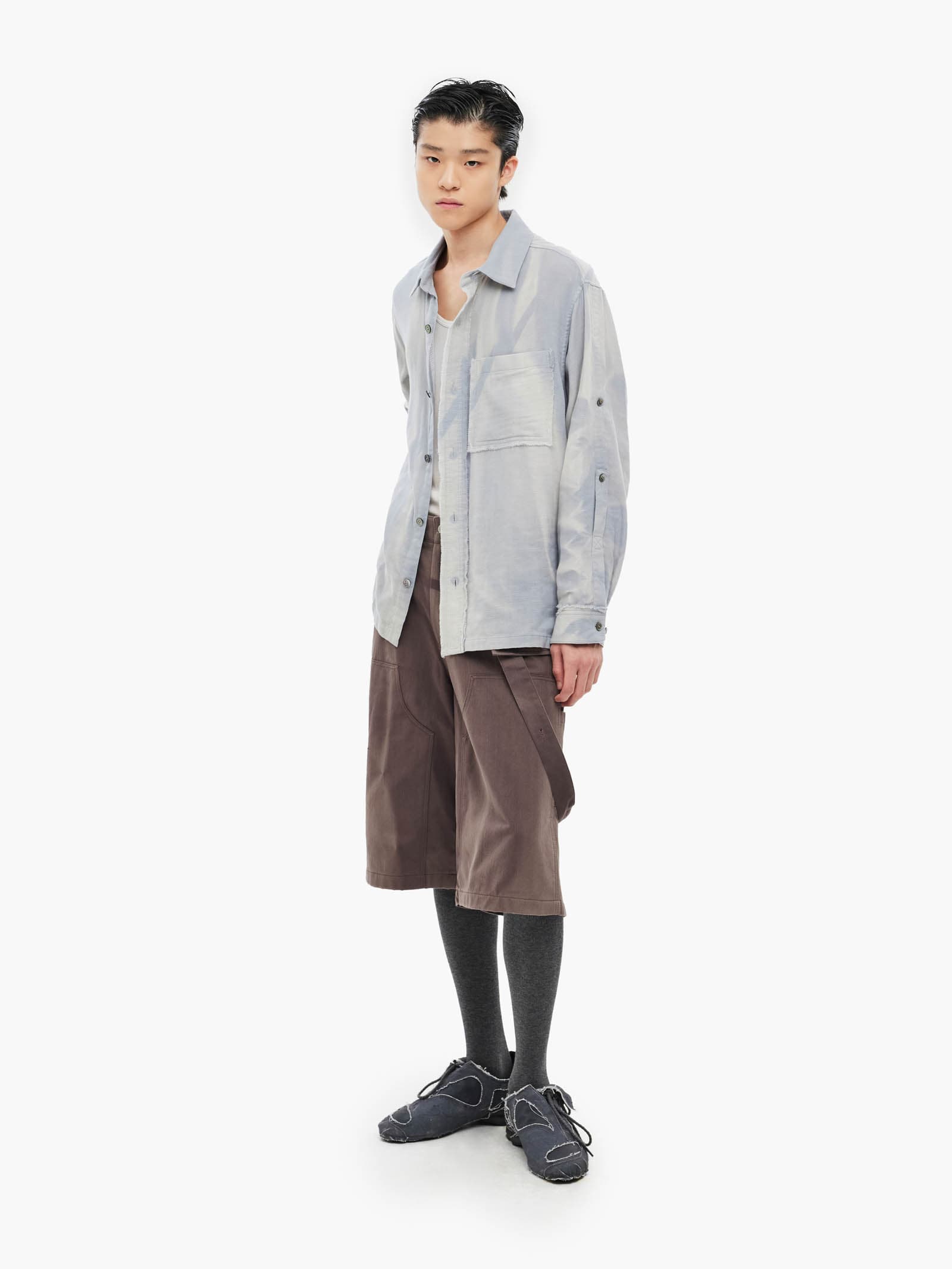 Sun-Bleached Strap Detailed Shirt - Grey — vue 2