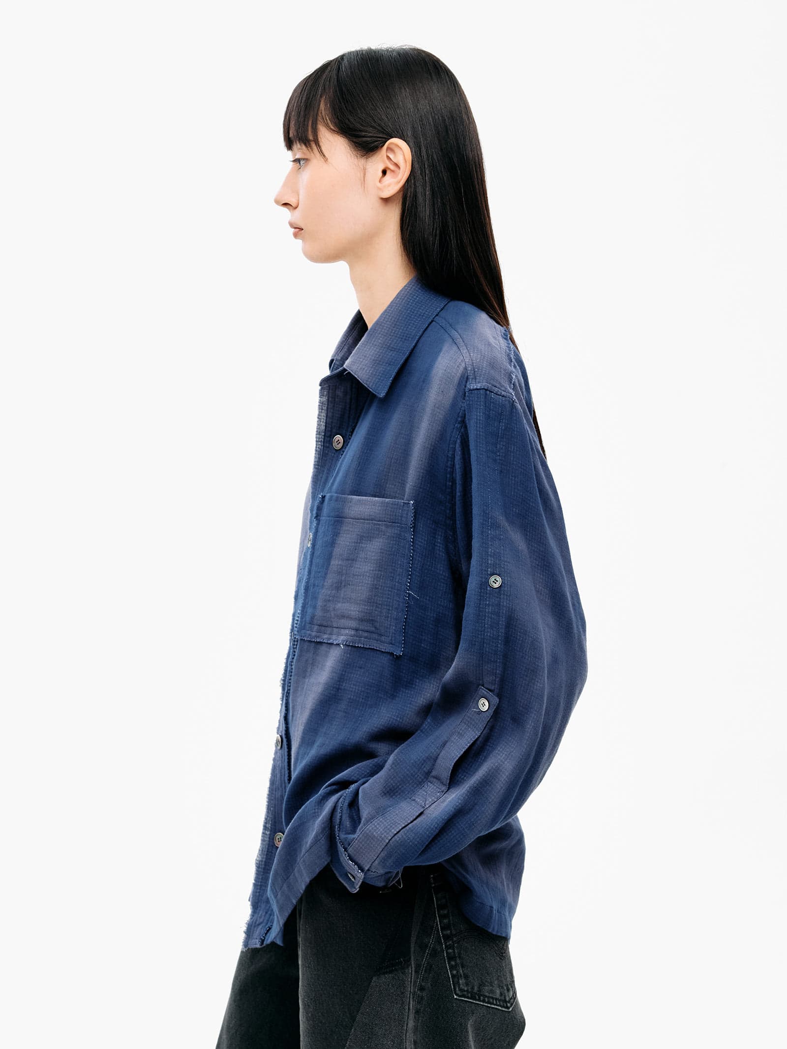 Sun-Bleached Strap Detailed Shirt - Navy — vue 5