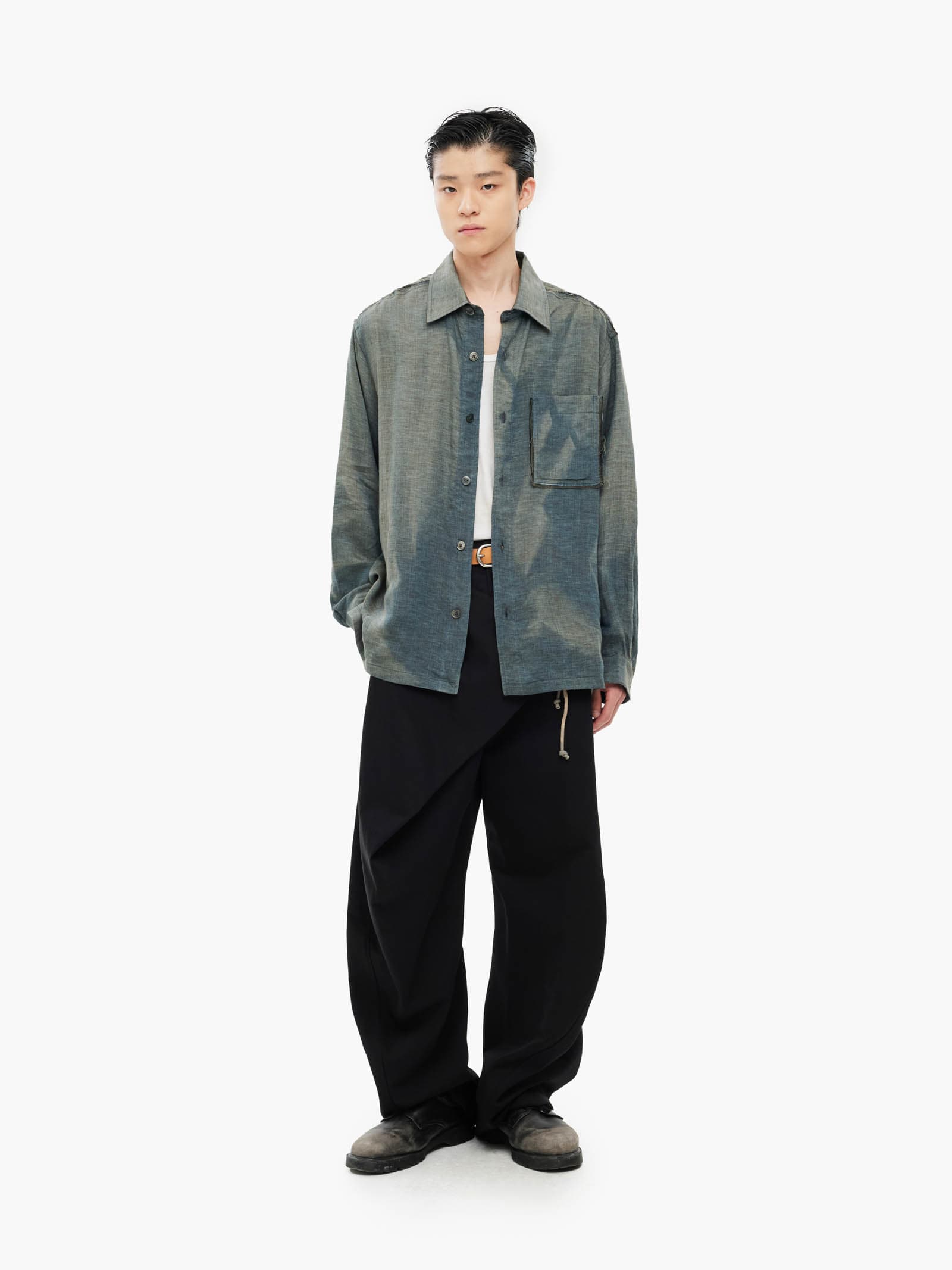 Sun-Bleached Raw Edged Shirt - Green — vue 2