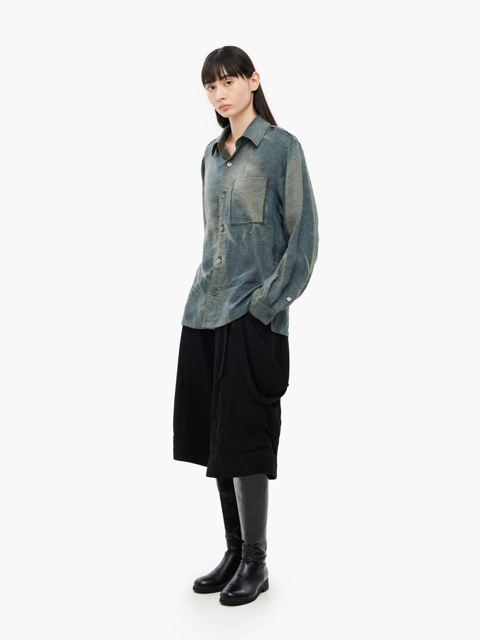 Sun-Bleached Raw Edged Shirt - Green — vue 4