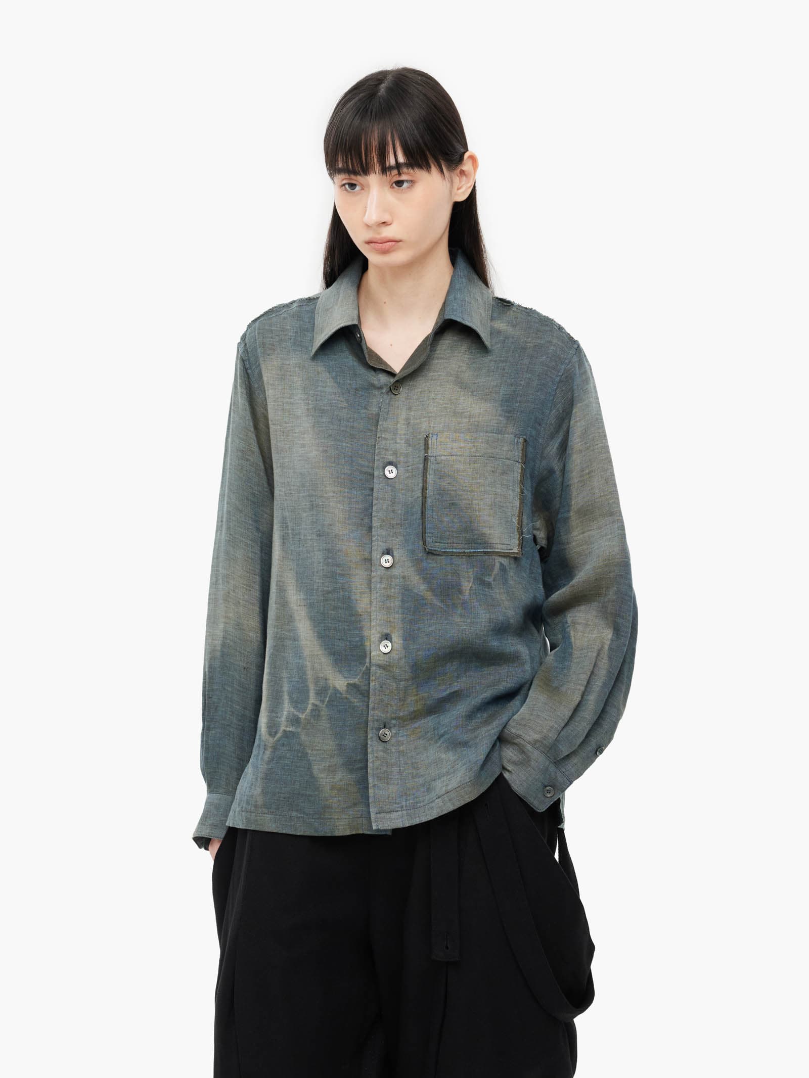 Sun-Bleached Raw Edged Shirt - Green — vue 5