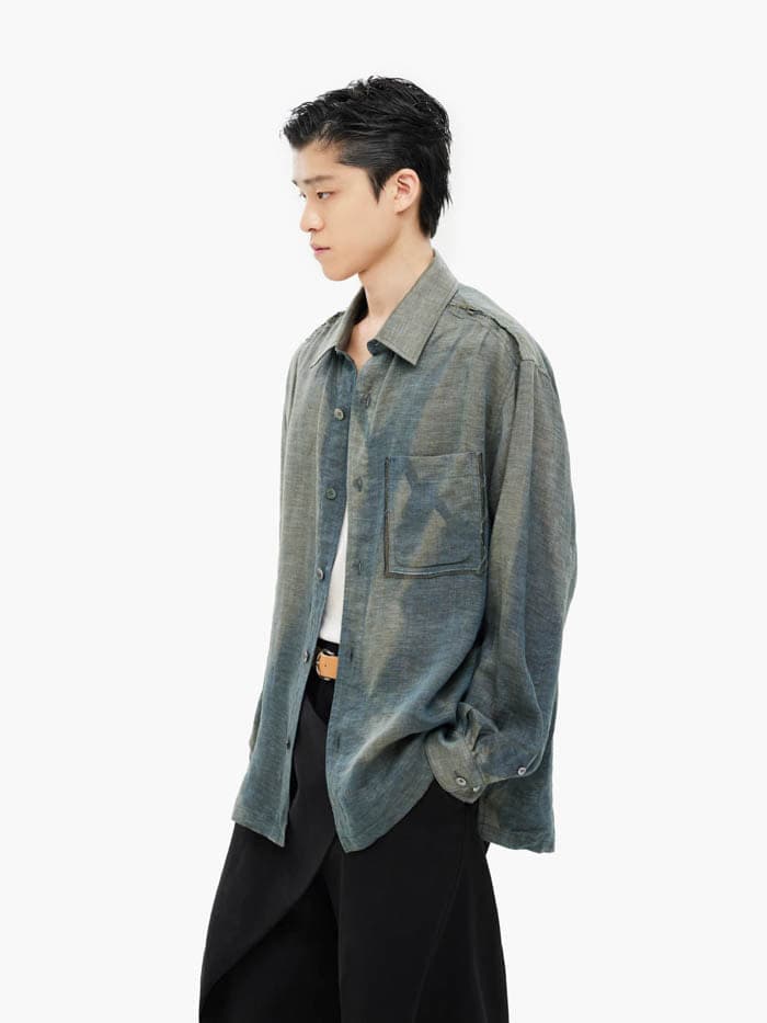 Sun-Bleached Raw Edged Shirt - Green — vue 1