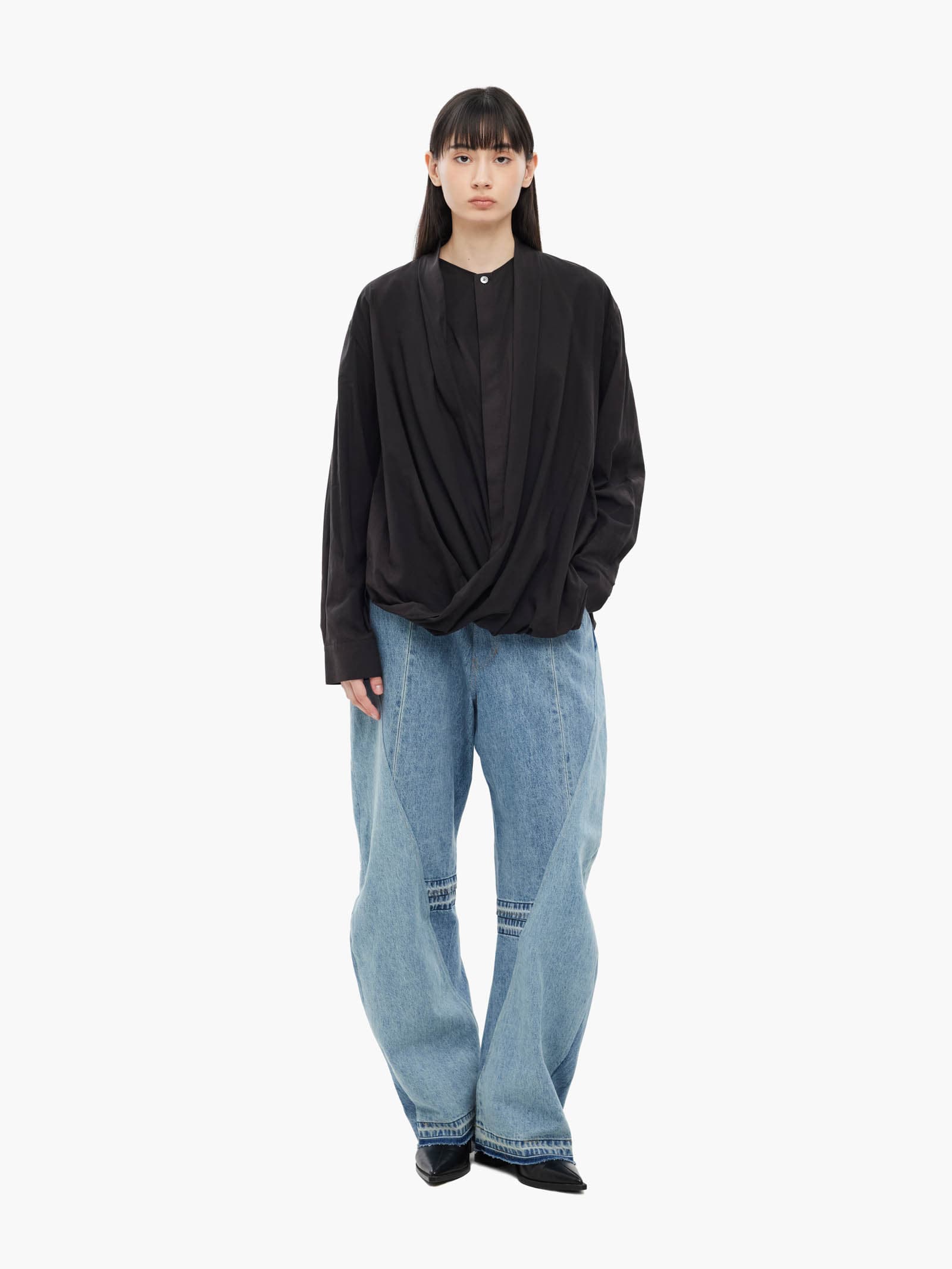 Sun-Bleached Draped Shirt - Black — vue 4