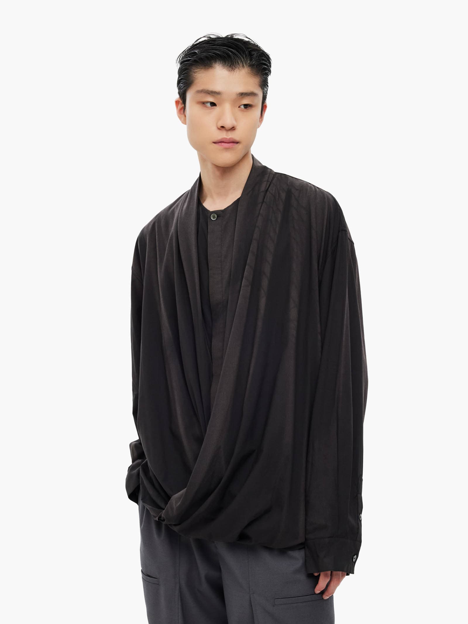 Sun-Bleached Draped Shirt - Black — vue 1