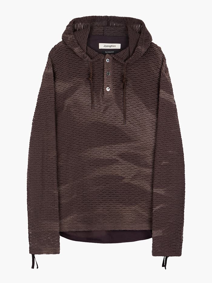 Sun-Bleached Layered Net Hoodie - Burgundy