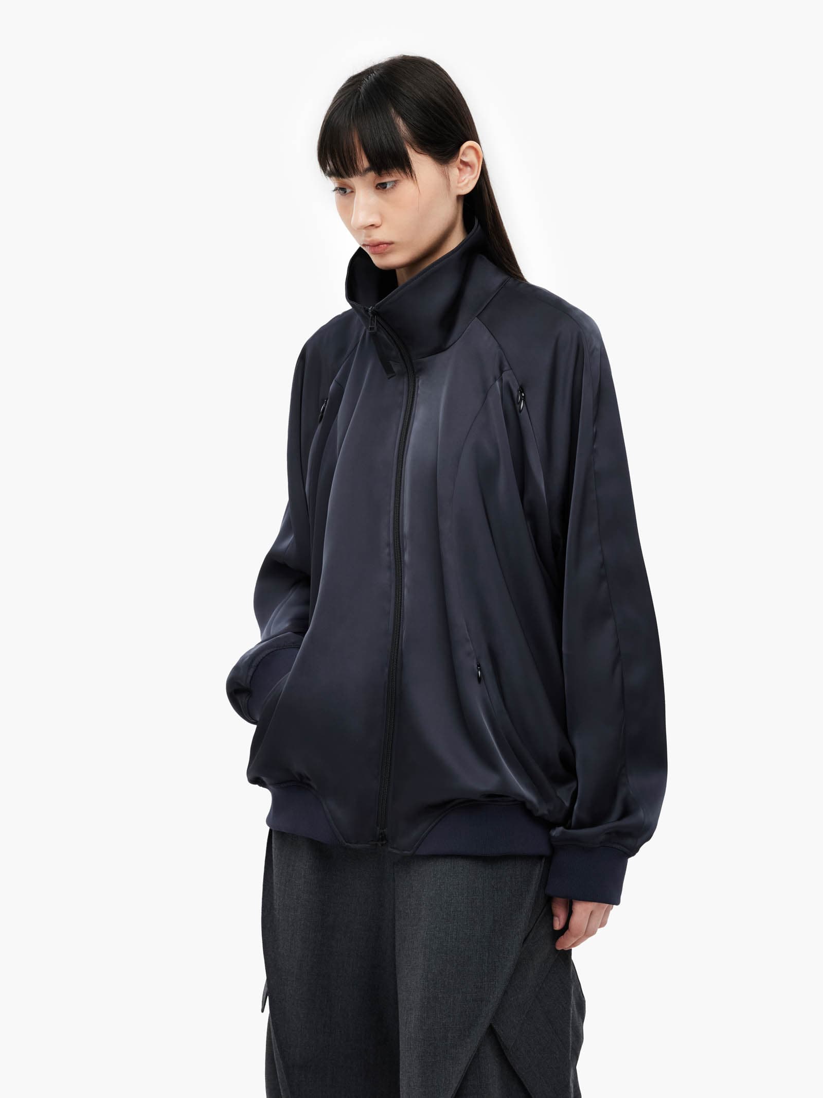 Draped Track Jacket - Navy — vue 6