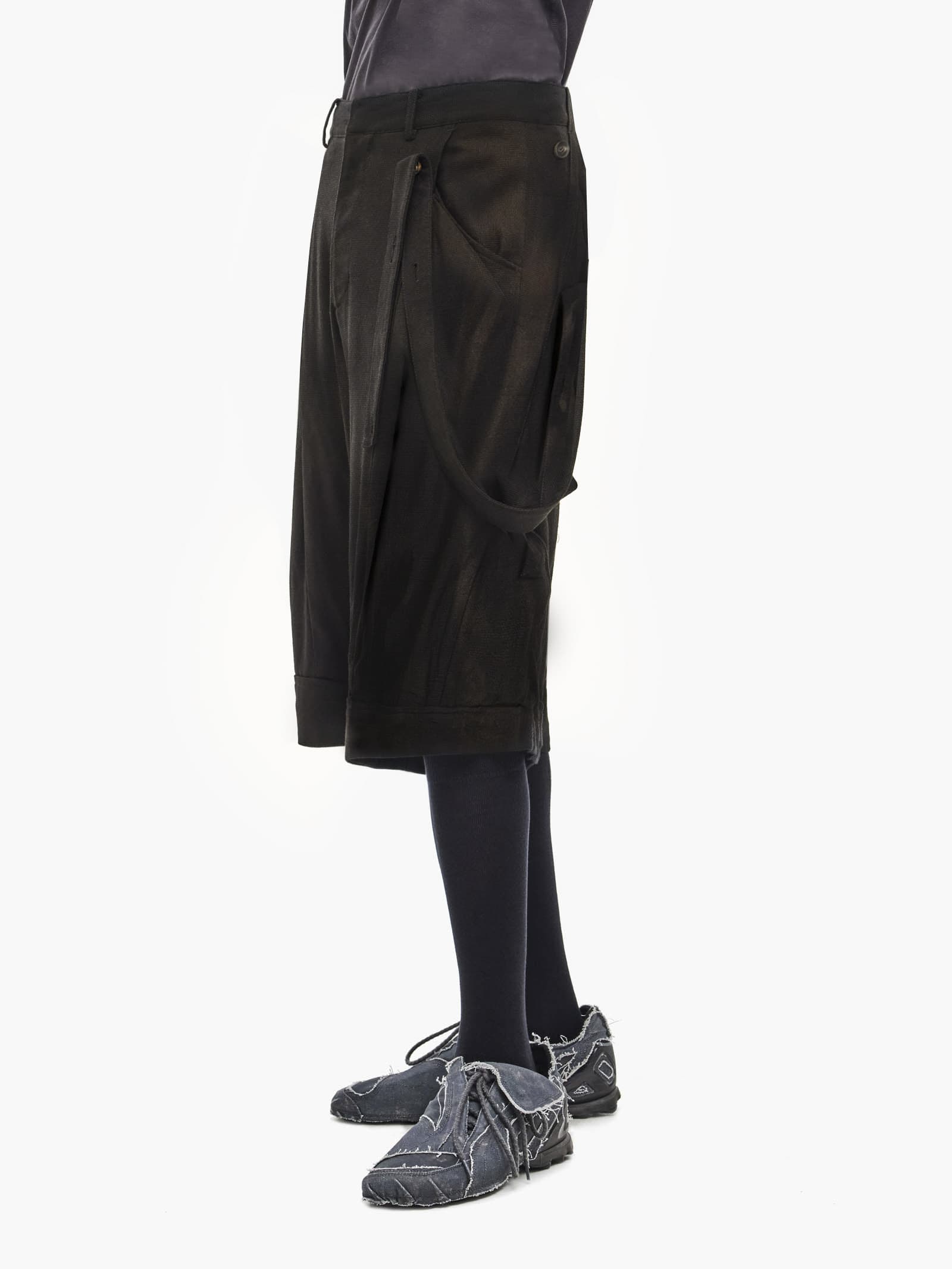 Sun-Bleached Layered Strap Half Trousers - Black — vue 3