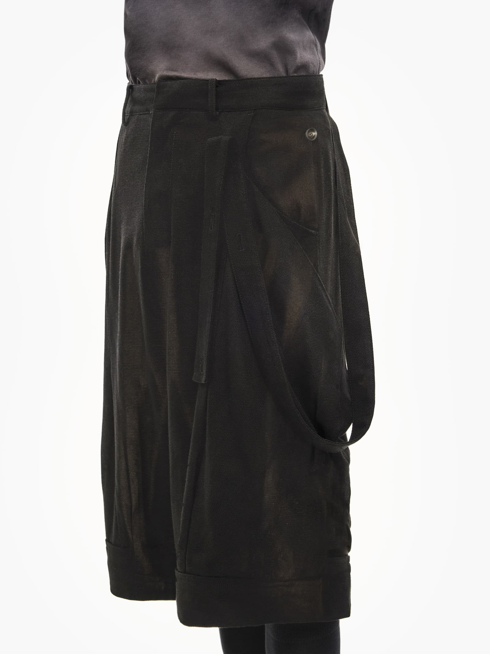 Sun-Bleached Layered Strap Half Trousers - Black — vue 4