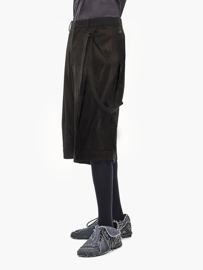 Sun-Bleached Layered Strap Half Trousers - Black