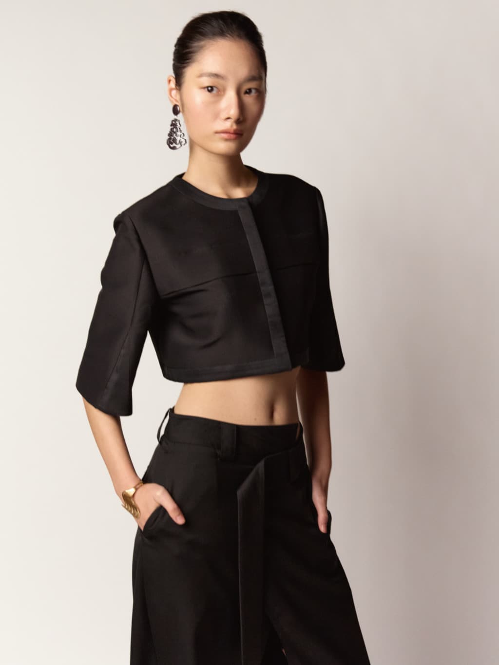 SJ Crop Jacket - Black, Ivory — vue 1