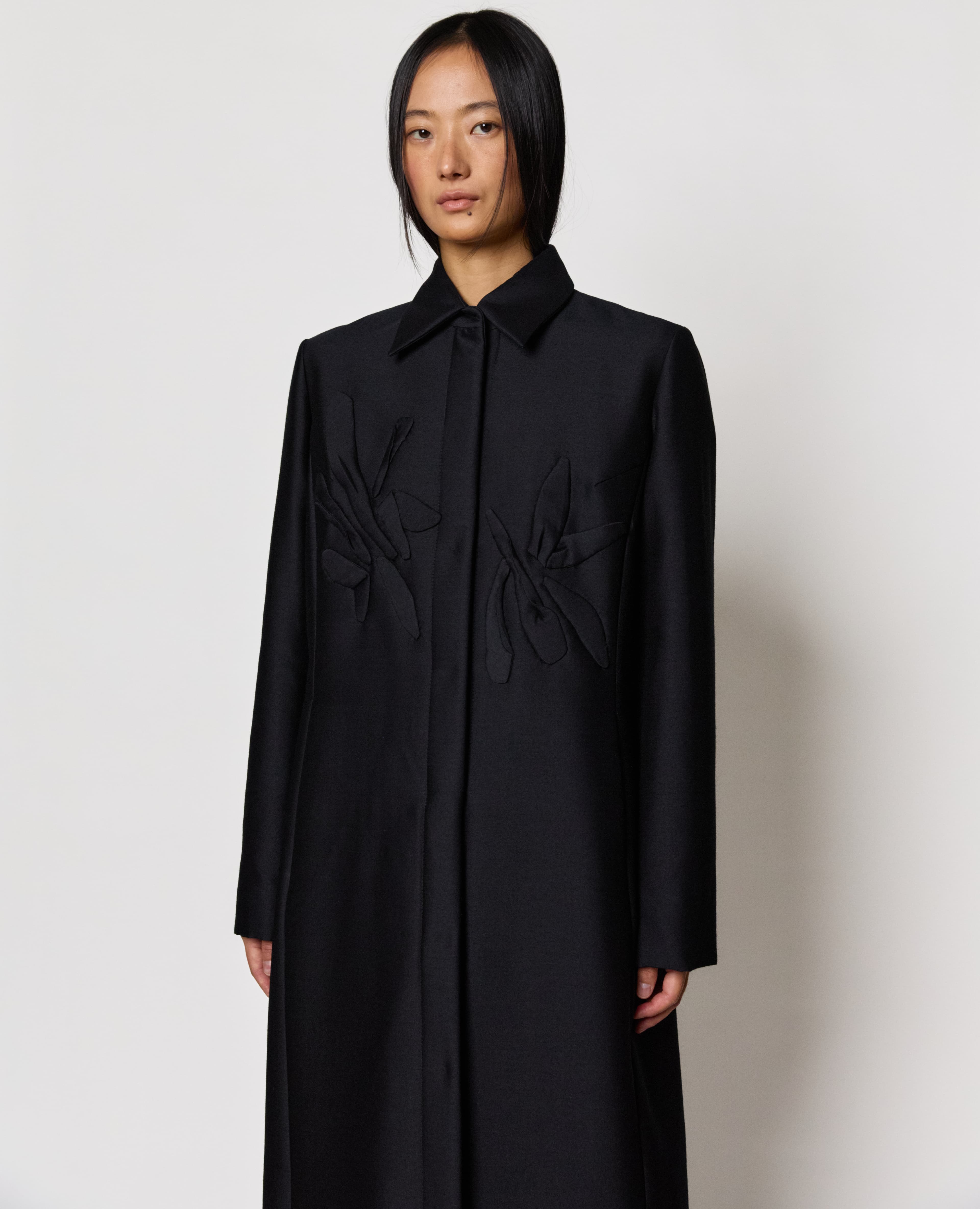 Grace Appliqué Maxi Coat - Black