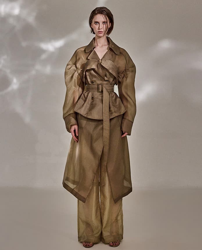 Polyester Belted Coat (Brown) — vue 1