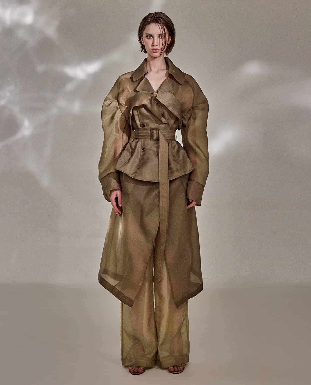 Polyester Belted Coat (Brown)