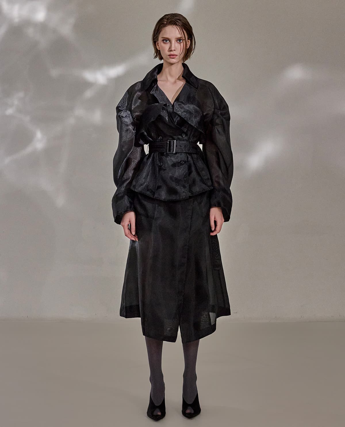 Polyester Belted Coat (Black) — 2024 F/W