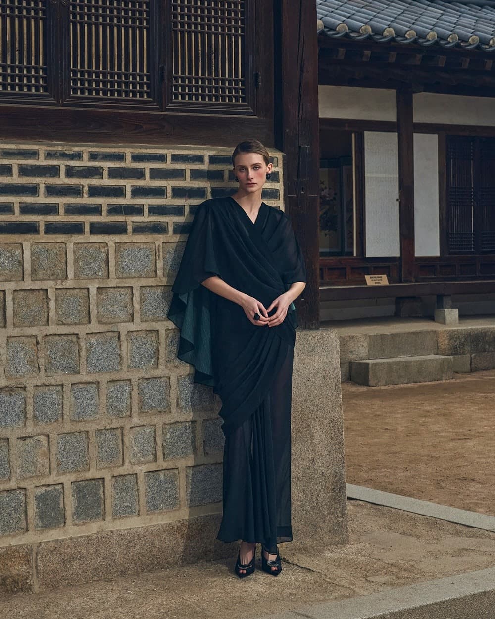 Polyester Blouse & Skirt Set (Black) — vue 1