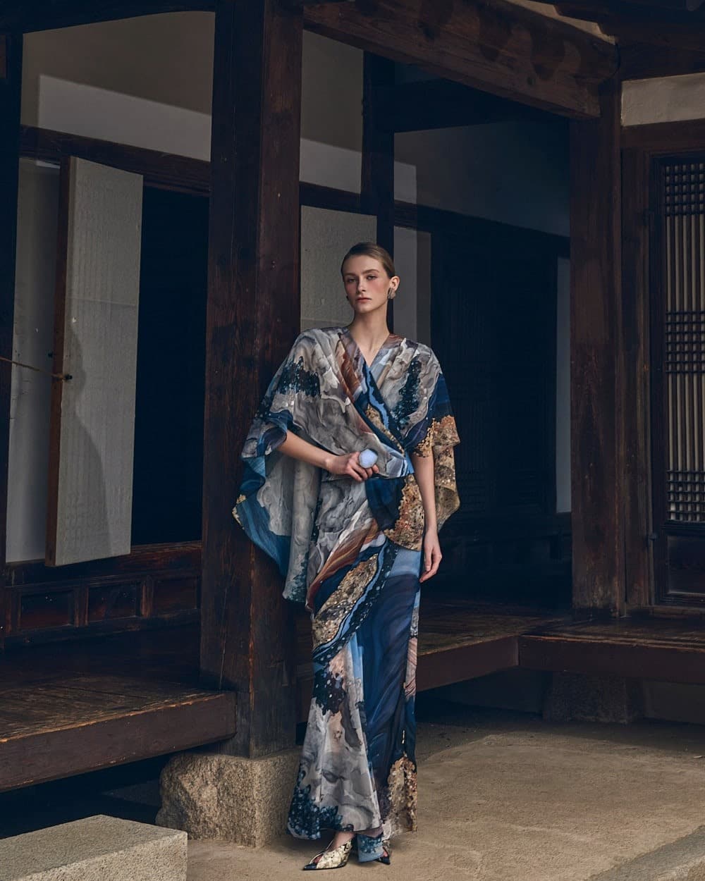 Polyester Blouse & Skirt Set (Blue Print) — vue 1