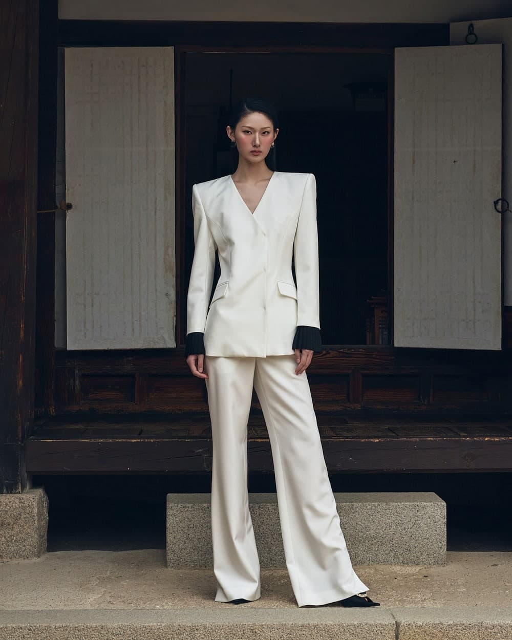Polyester Jacket & Trousers Set (White) — vue 1