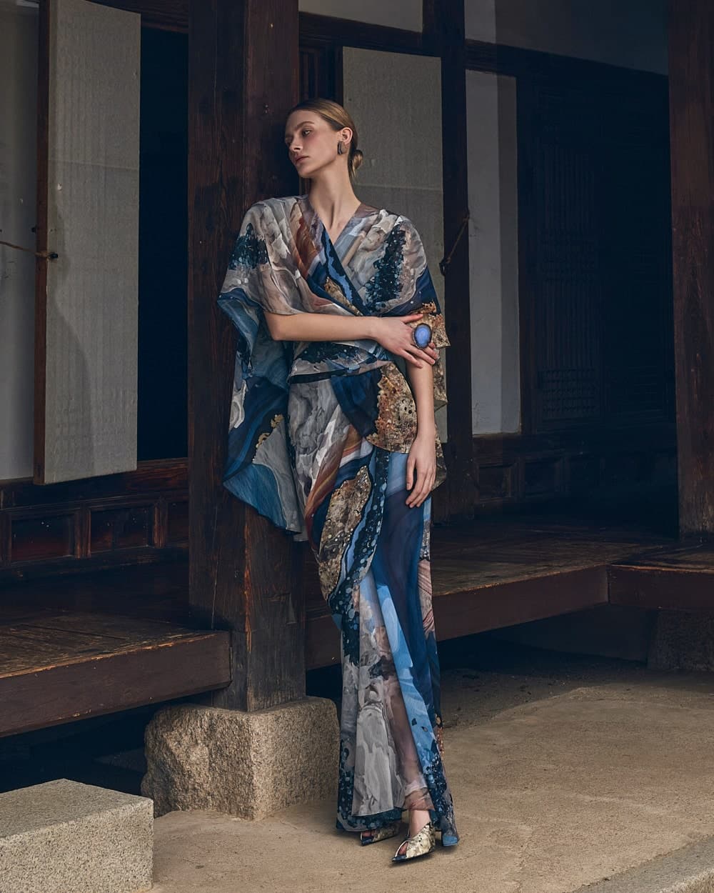 Blouse en polyester (imprimé bleu) — vue 8