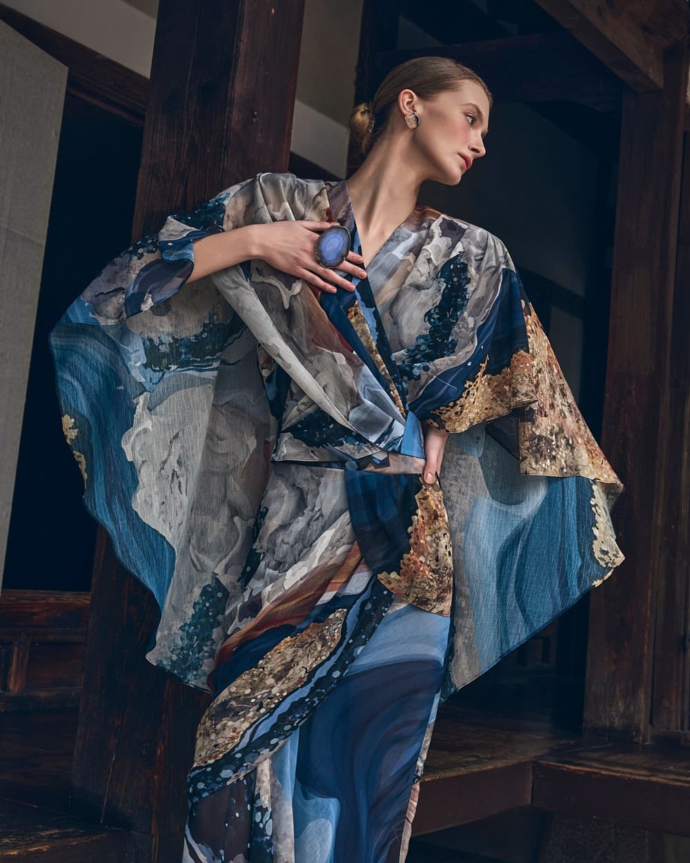 Polyester Blouse (Blue Print)