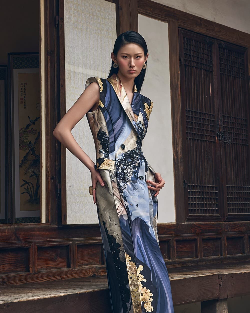 Wool-Silk Dress (Blue Print)
