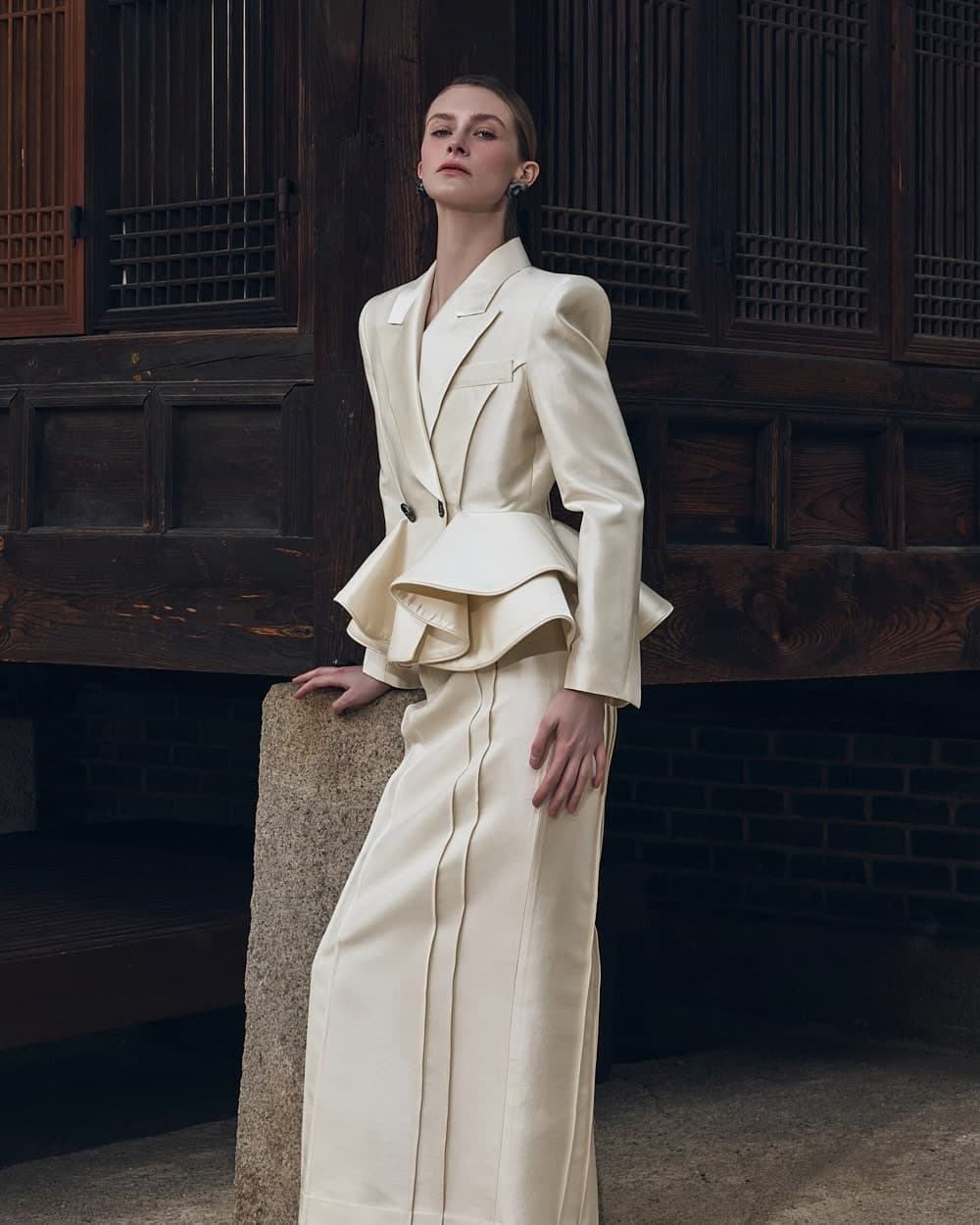 Veste tailleur en laine et soie (ivoire) — vue 2