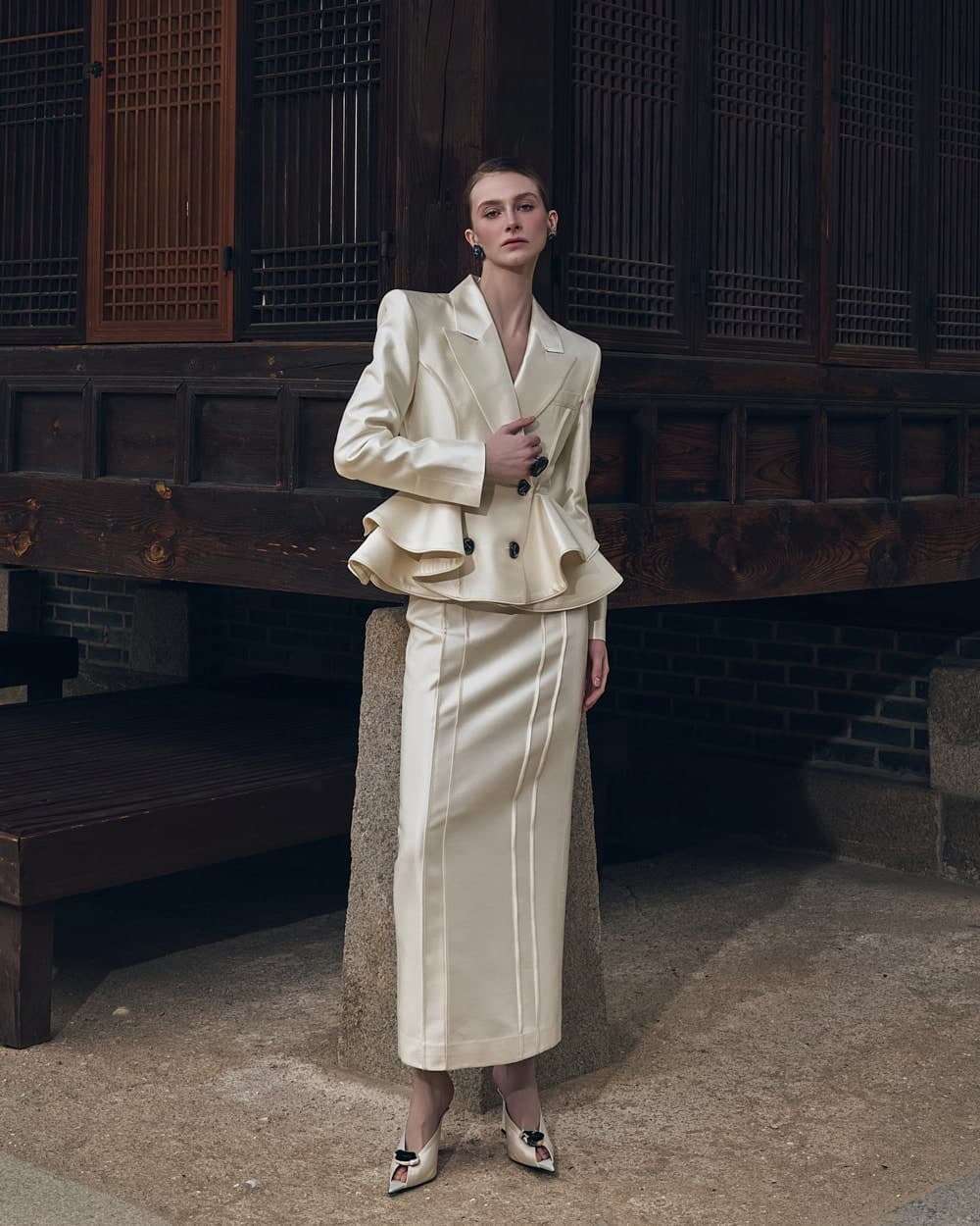 Veste tailleur en laine et soie (ivoire) — vue 3