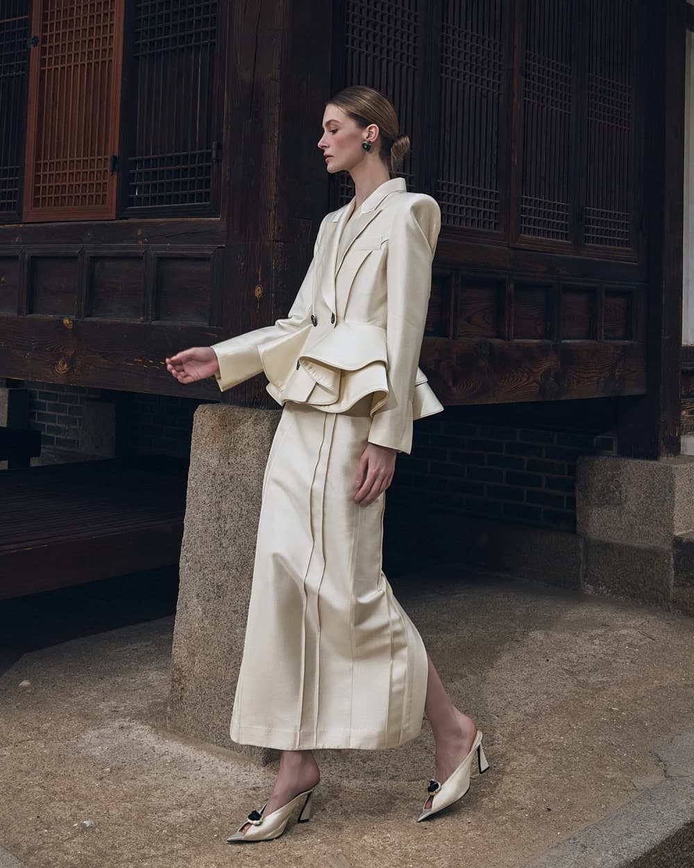 Veste tailleur en laine et soie (ivoire) — vue 5